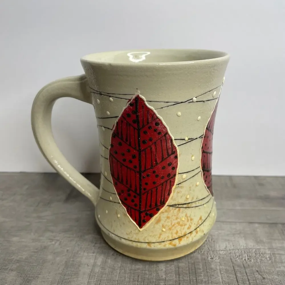 Vintage STEPHANIE KING Studio Art Pottery Creme Burgundy Tribal Leaf
